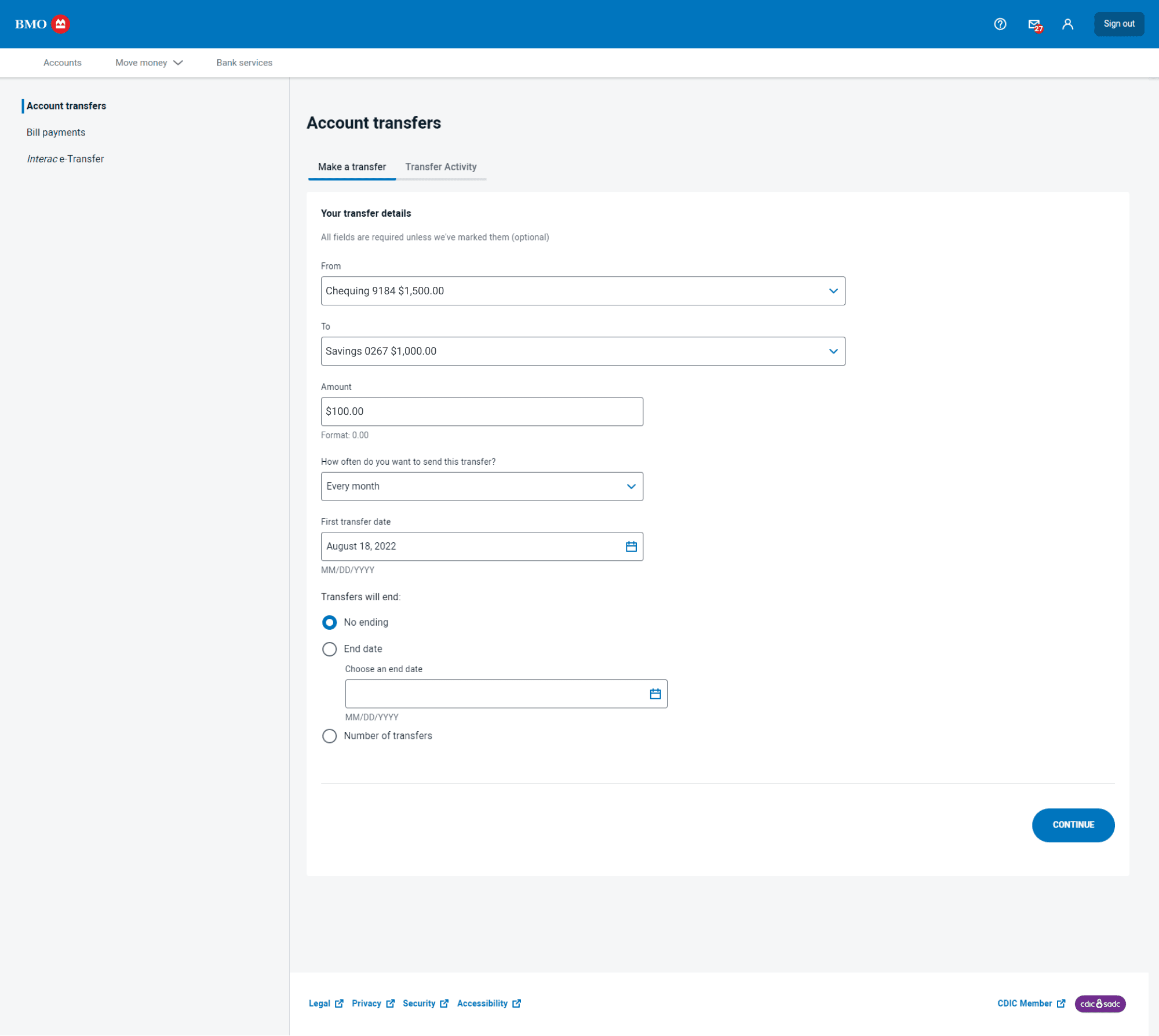 Set up an ongoing transfer | Set up an ongoing transfer demo
