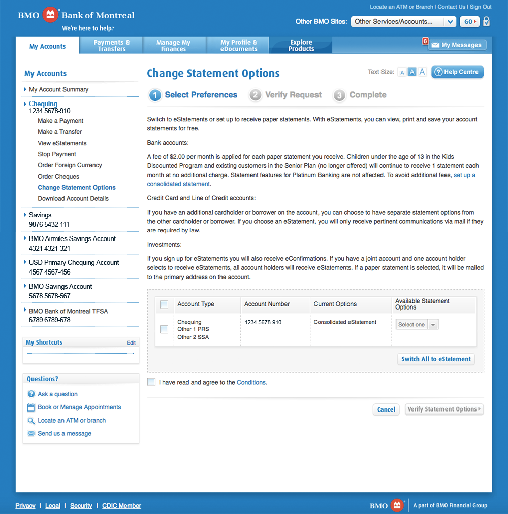 To view available statement options for your account and to change how you ll receive