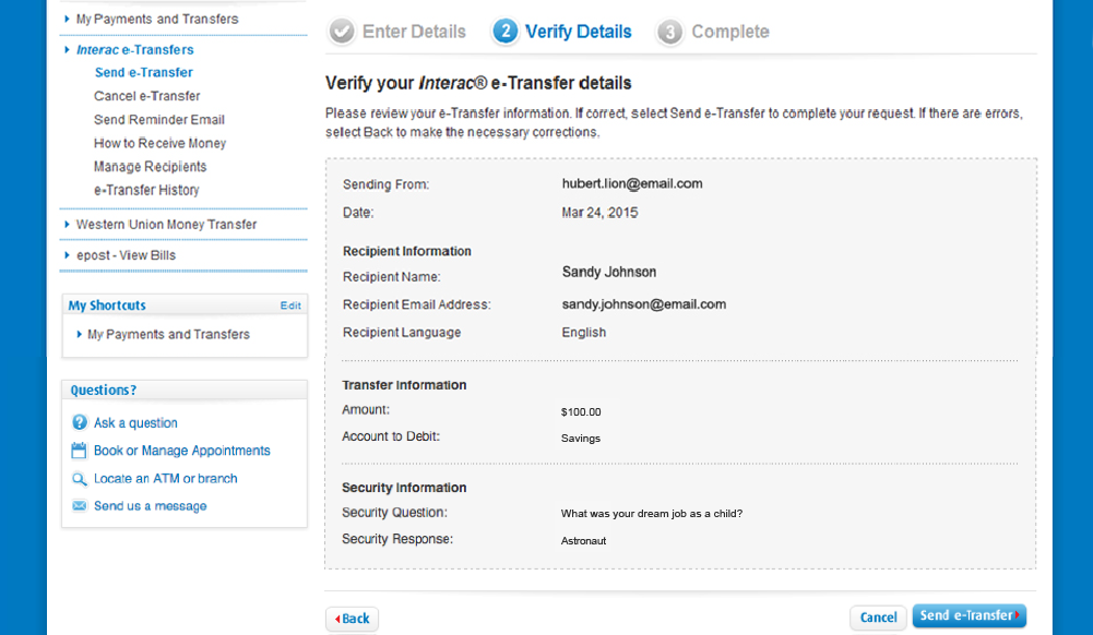Send Interac E Transfe!   rs Online Ways To Bank Bmo - review your details then select send e transfer to complete the transaction